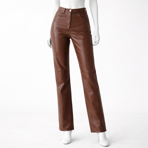 Wilfred Denim - Aritzia Wilfred Melina Pant High Waisted Vegan Leather Cognac Brown Trousers